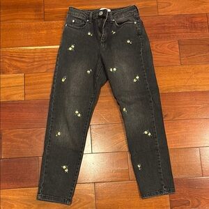 Black Jeans with Floral Embroidery